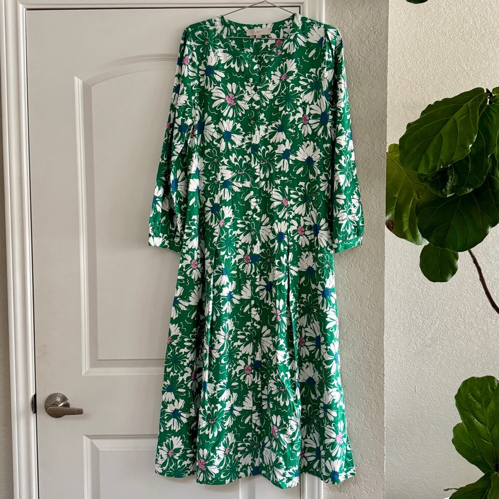 LOFT Green Floral Dress
